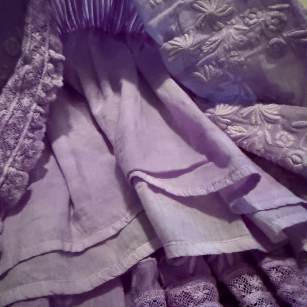 LOVESHACKFANCY Purple Tie-Dye Viola Mini Dress Ruffles Embroidery Cottagecore - Picture 14 of 14
